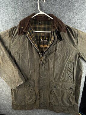 VTG Barbour Border Green Size 46 Waxed Jacket Men Full Zip Cotton Canvas Hunting